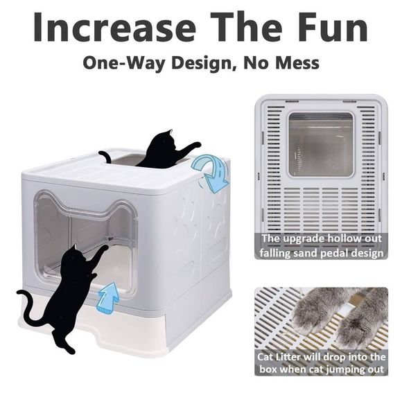 Foldable Cat Litter Box -Large Top Entry Anti-Splashing & Spacious and Scoop - Picture 7 of 10